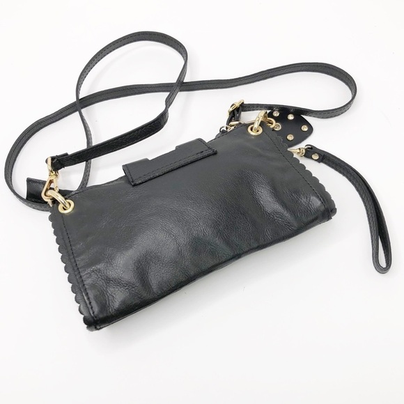 BLACK leather gold toned hardware crossbody wristlet - Picture 3 of 12